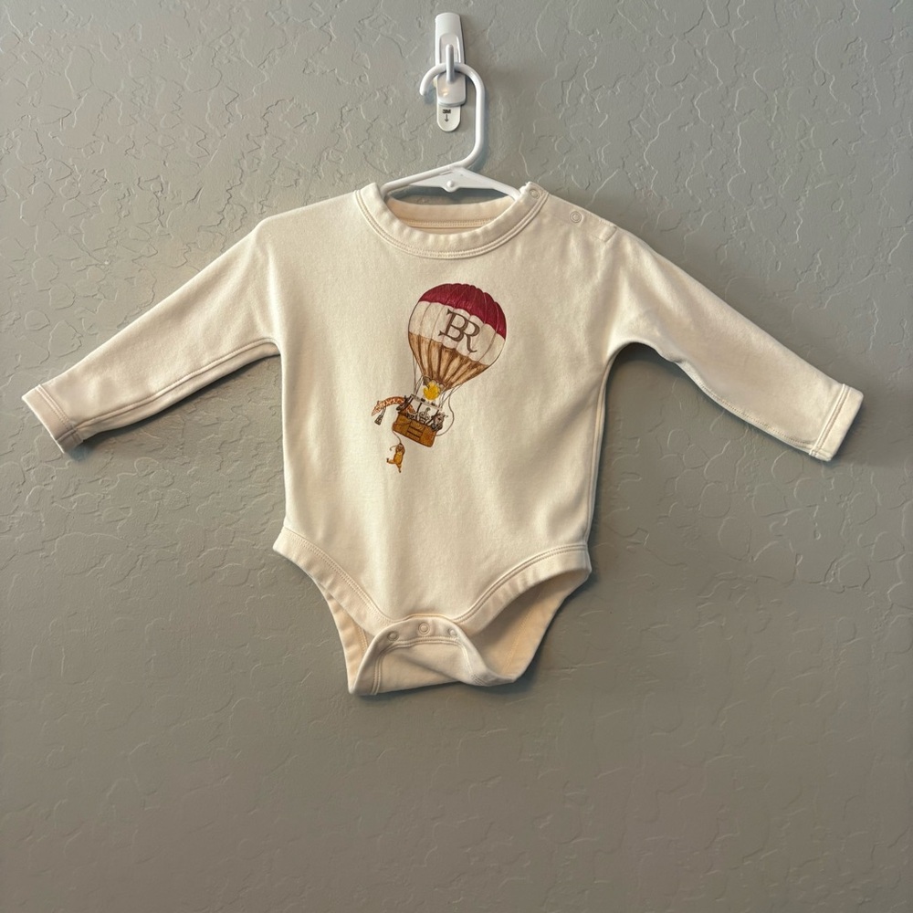 Banana Republic cream long sleeve bodysuit animals in hot air balloon 6-12 mo
